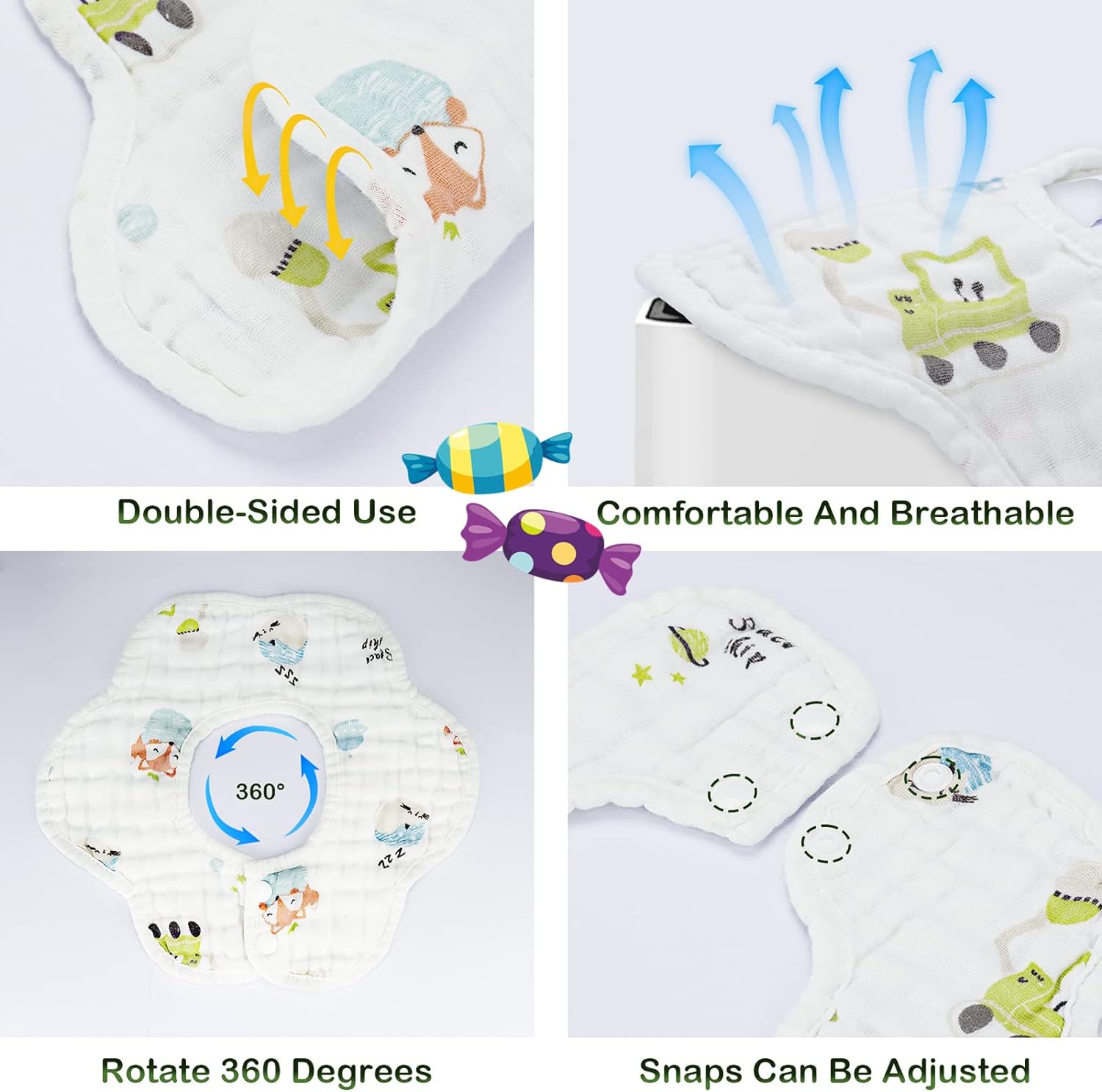 8-Pack 360° Rotate Organic Cotton Baby Bibs, Newborn Muslin Bibs For Teething And Drooling,Unisex Baby Bibs For Toddler, Adjustable With Snaps, Super Soft & Absorbent Baby Bibs For Boys And Girls. - Image 5